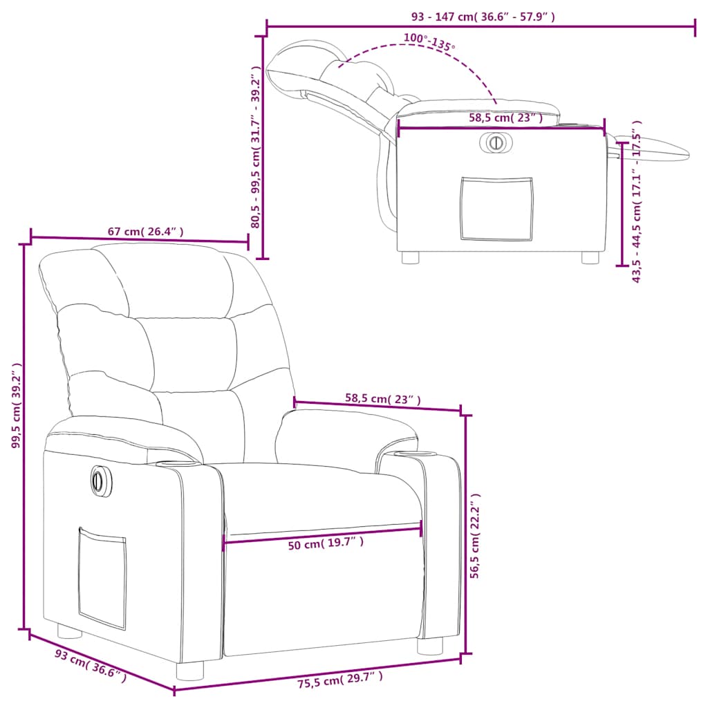 Electric Recliner Chair Cream Faux Leather