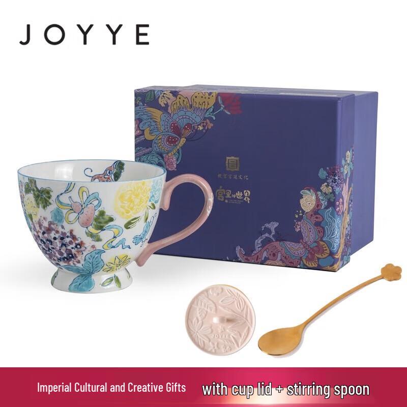 JOYYE Hand-Painted Forbidden City Ceramic Mug with Lid and Spoon