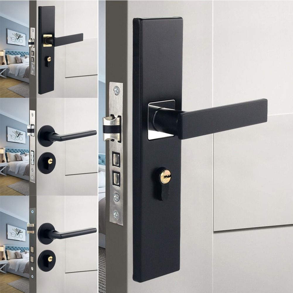 Silent Bearing Door Handle Lock with Keys Metal Bedroom Door Lock Set Anti-theft Black Security Door Handle Home Hardware