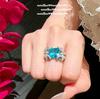 Maria Blue Bow, Gemstone Ring, Papalacha, 18K Gold-Plated Water Blue Large Carat Zircon Ring.