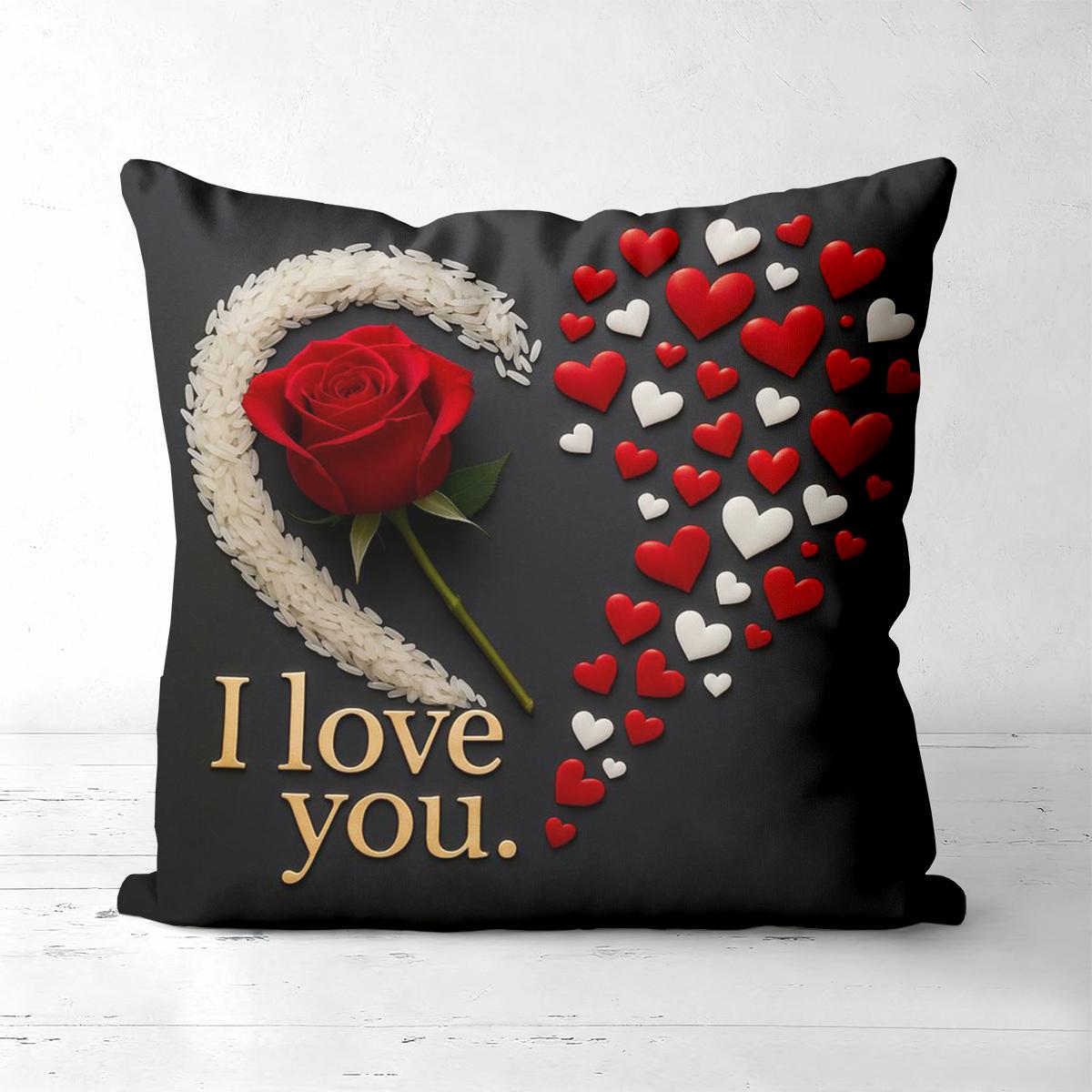 

I love you Rose and Heart Pattern Decorative Pillows Polyester pillowcase, sofa decorative cushion cov Headboard Pillow 45x45cm
