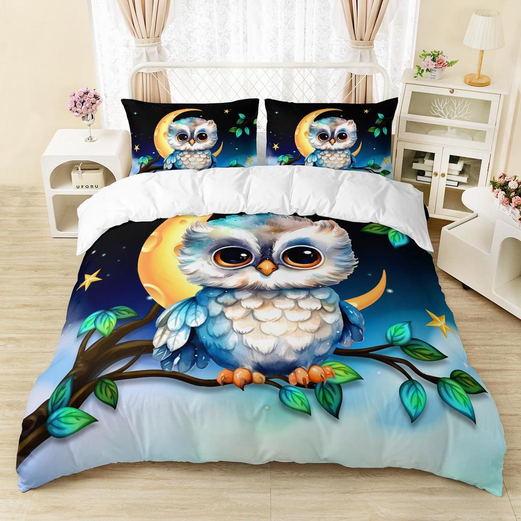 Home Textiles Owl Three-Piece Animal Digital Printing Quilt Pillowcase Bedding