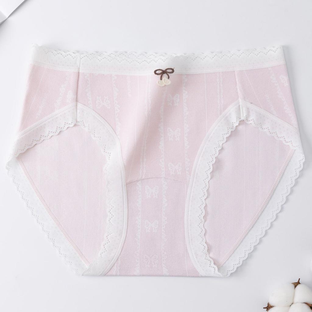 Girls Spring and Summer Cream Lattice Bubble Stripe Sweet No Trace Antibacterial Crotch Waist Triangle Briefs