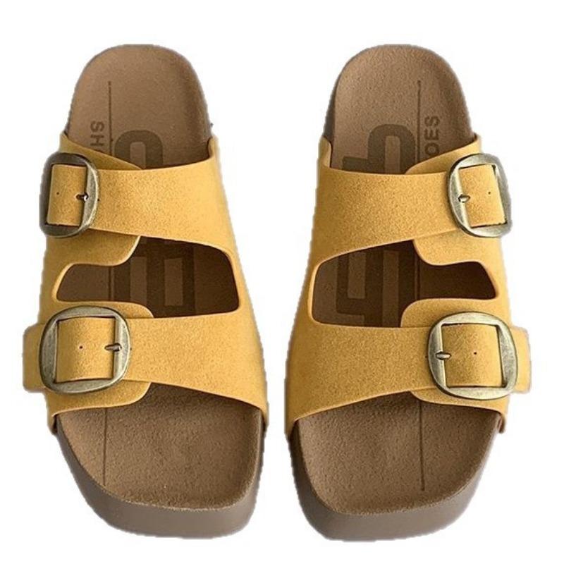 Cowhide version~ Genuine leather thick-soled one-word slippers for women's summer new beach cool slippers for women's fashion