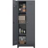 Broom Storage Cabinet With Locking Doors And Shelves, 65" H Metal Storage Cabinet With Hanging Rod & S-Hooks, Cleaning Tool Storage Cabinet