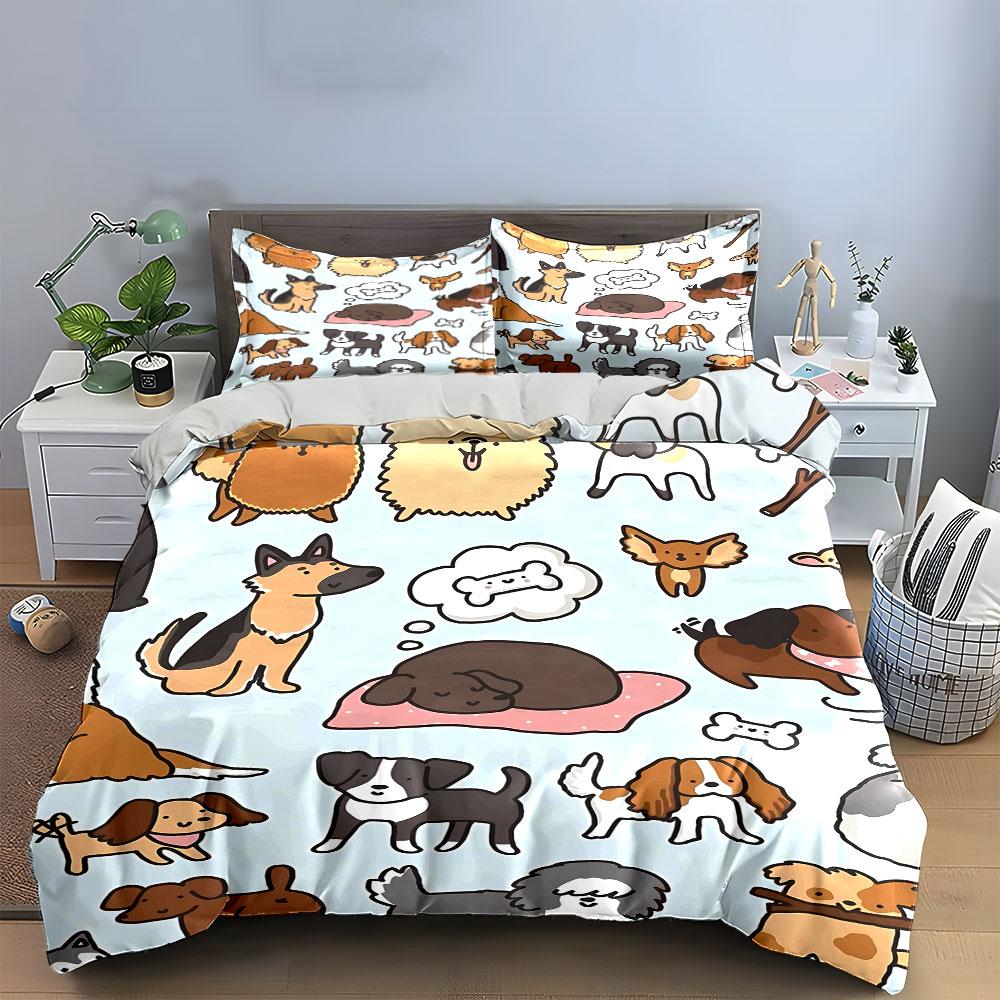 Cartoon Dogs Bedding Set Bedding Duvet Cover Set Duvet Cover Pillowcases (1 * Duvet Cover 2 * Pillowcases, without duvet insert)