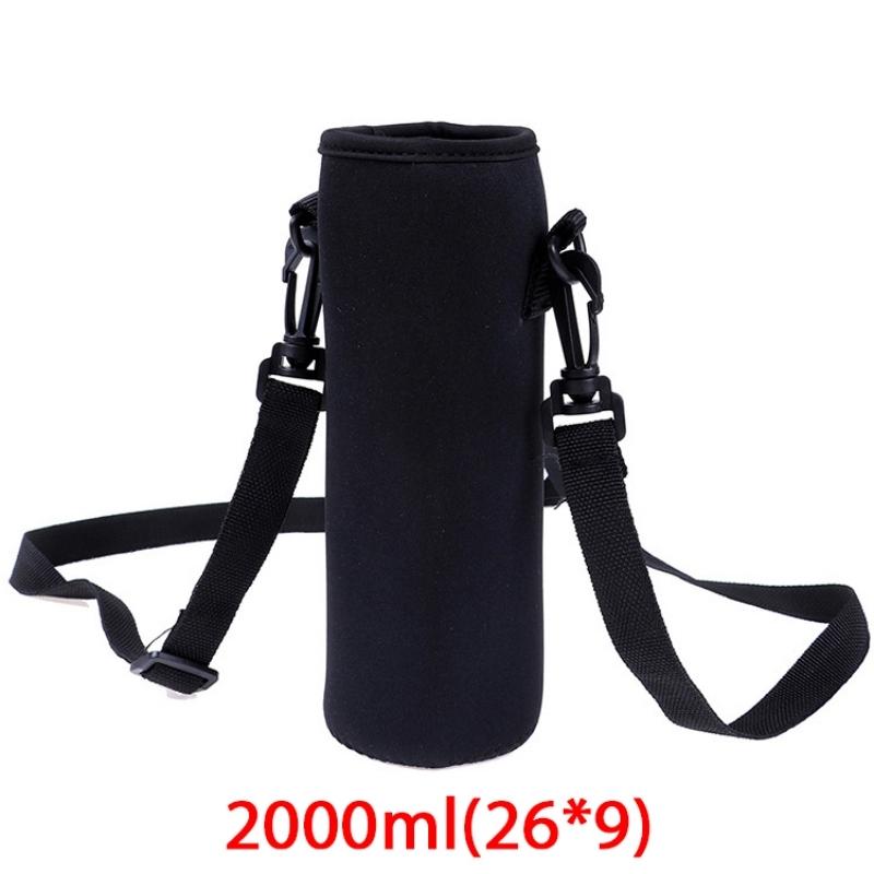 2000ML Water Bottle Cover Carryall Pouch w/Strap Neoprene Water Bottle Carrier Insulated Carryall Pouch Holder Shoulder Strap Black