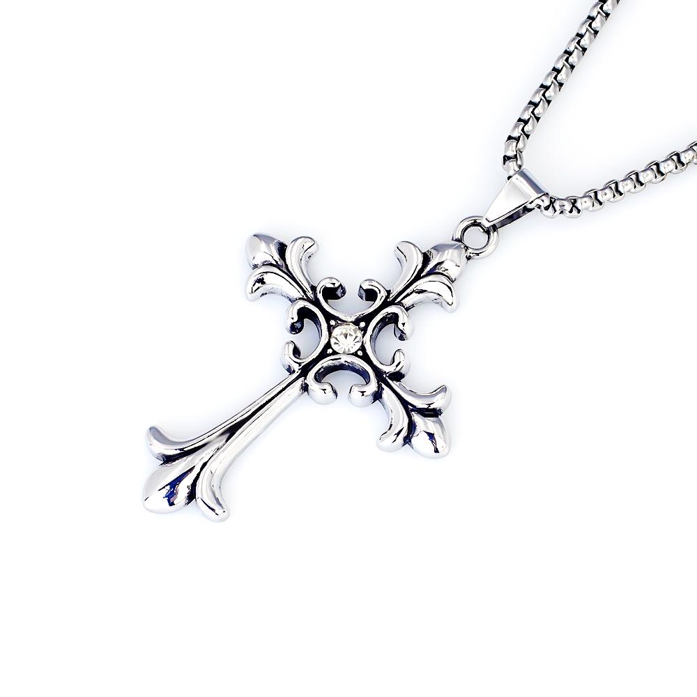 Europäische und amerikanische Retro-Diamanten-Inlay Hip-Hop-Stil Edelstahl Kreuz Halskette