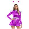 Dámské Role Play Mimozemské Šaty S-XXL: Halloweenský kostým astronauta, Metalický áčkový střih s čelenkou a snadným předním zipem