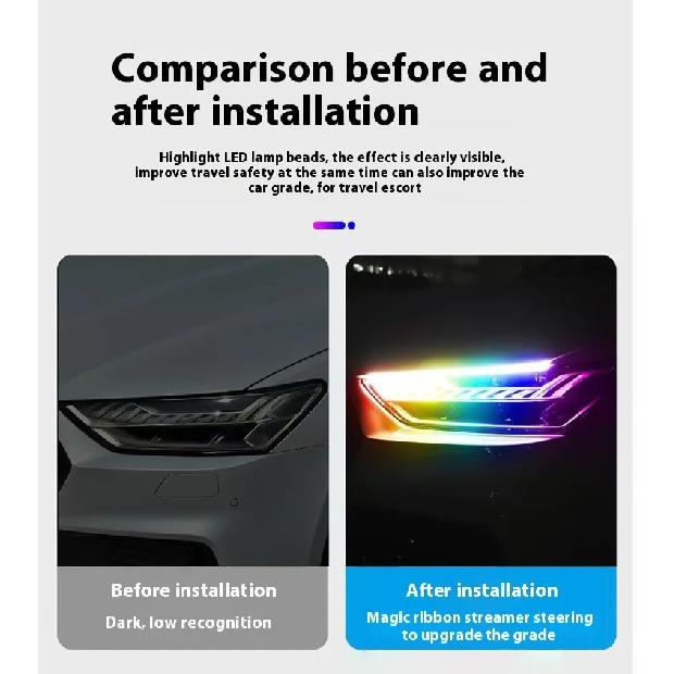 2PCS Car LED Strip Lights Flexible LED Headlight Strips With Turn Signal Yellow Light Waterproof Car Daytime Running Light Strip