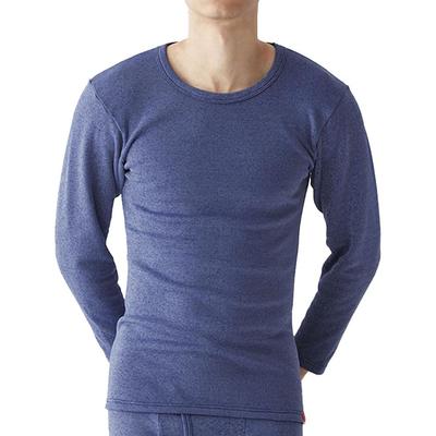 GUNZE Hot Magic Stretch Long Crew Neck Inner L To Japanese Size Fleece-Lined Shirt, Men's Navy/Moc (Equivalent L)