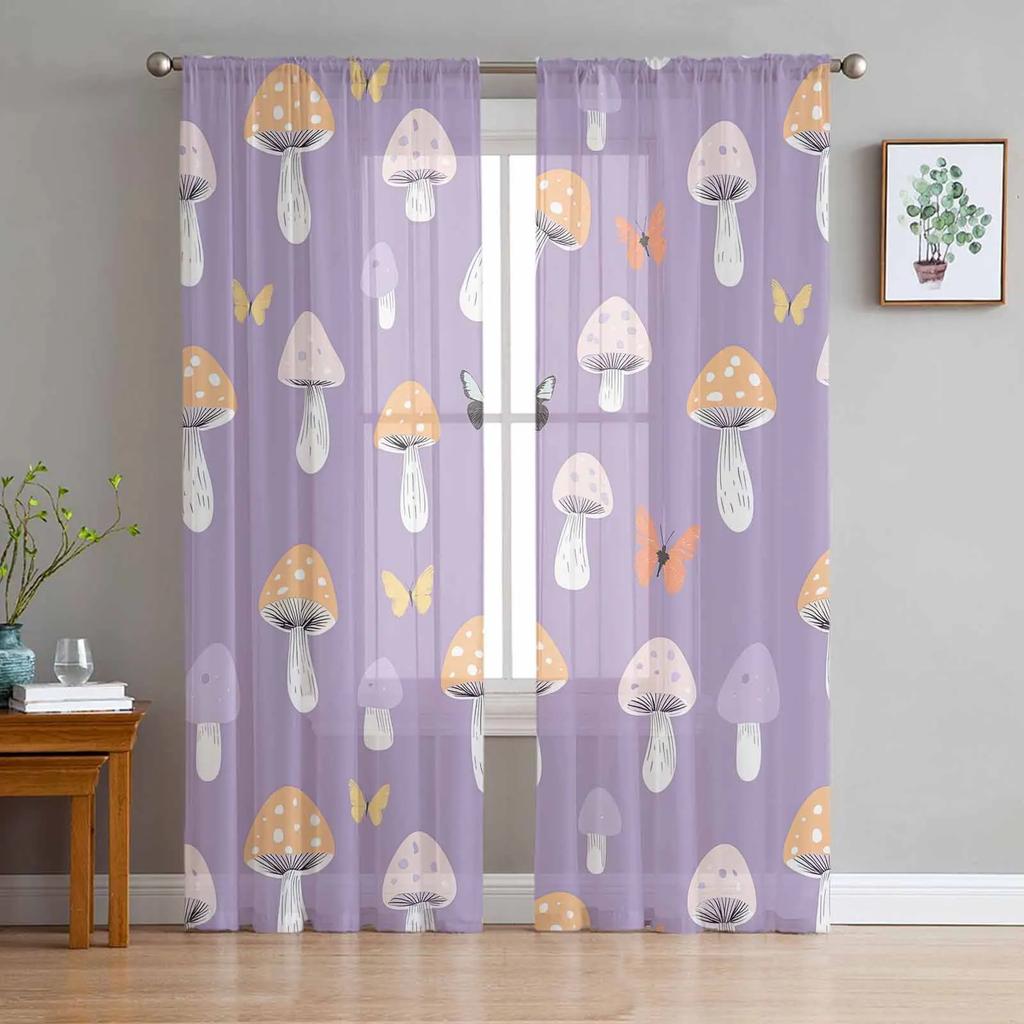 Mushroom Plant Vintage Sheer Drapes for Bedroom Living Room Decoration Window Curtain for Kitchen Curtain Panels