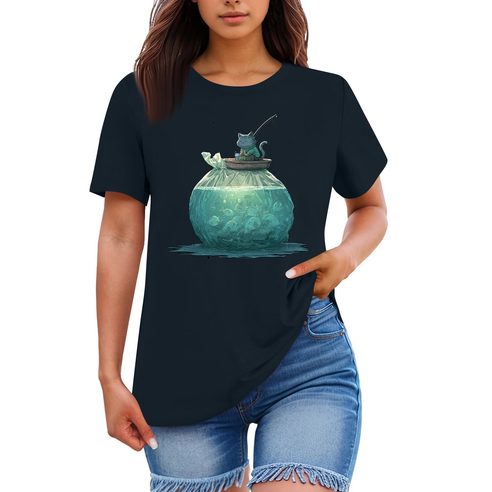 

Женская свободная удобная повседневная модная футболка с круглым вырезом и короткими рукавами с животным принтом L