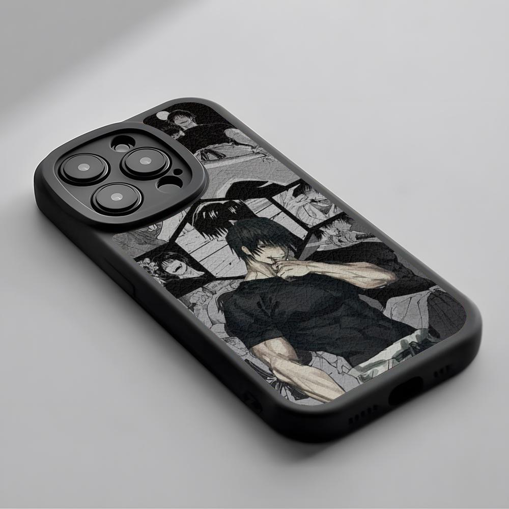 Super Cool Toji Fushiguro Anime Man Phone Case For iPhone 16 15 14 13 12 11 Plus Pro Max Luxury Lambskin Silicone Cover Black