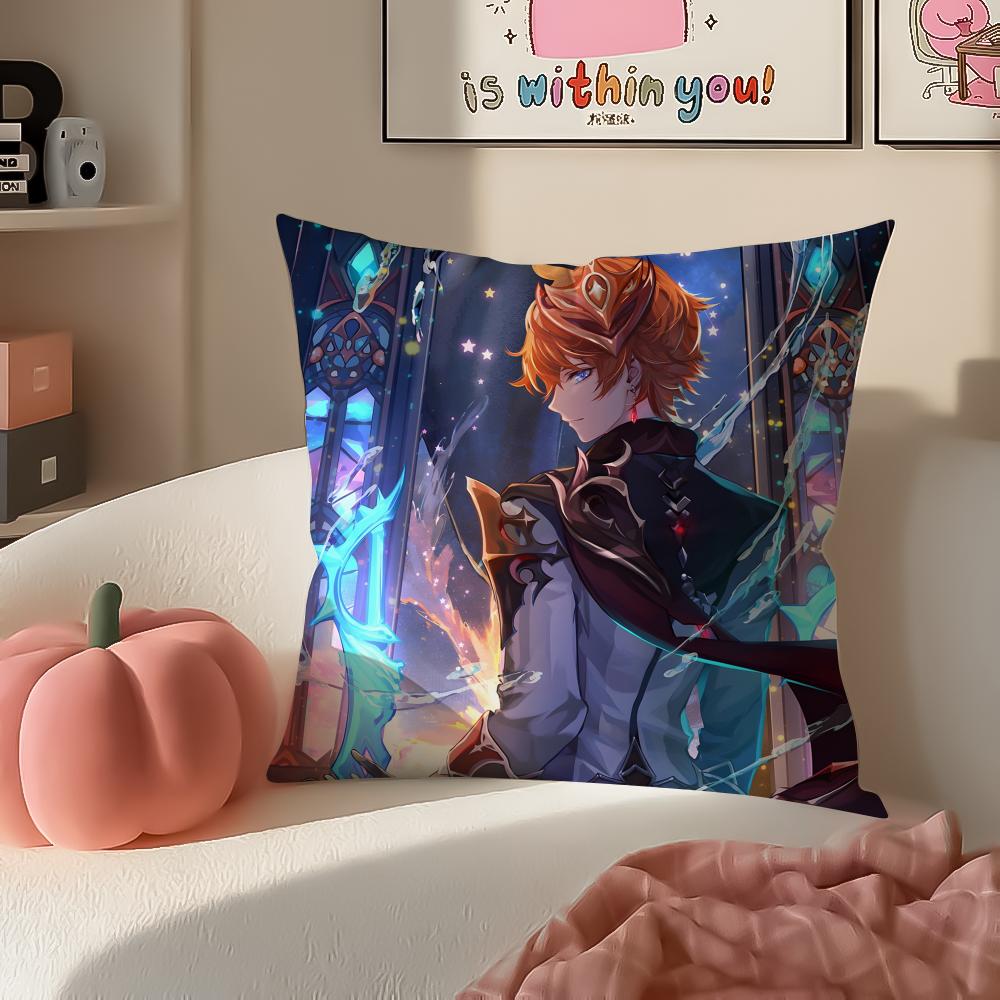Game Genshin Tartaglia Cushion Cover Pillowcase Short Plush Invisible Zipper Room Sofa Cushion Cover