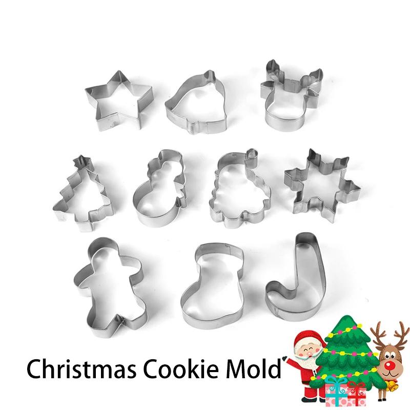 10PCS Cortador de Galletas de Navidad Molde de Árbol de Navidad de Jengibre Herramienta para Decoración de Pasteles de Navidad Regalo de Navidad DIY Molde para Hornear Galletas