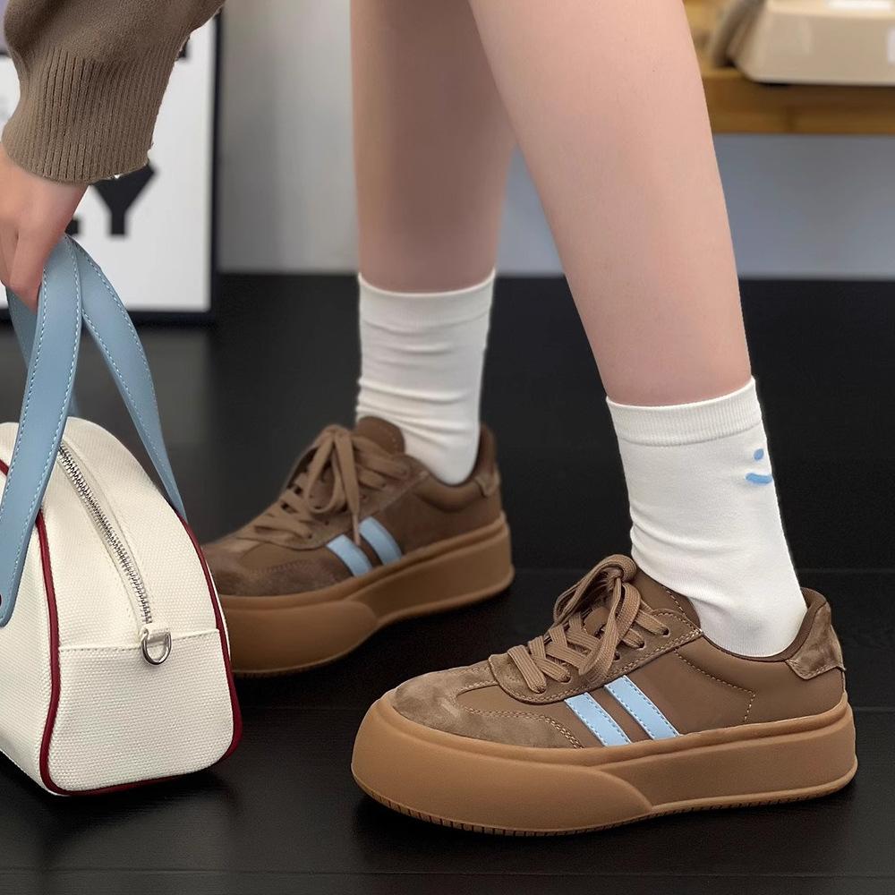 [Ran Yan] The same 2025 spring new casual shoes cowhide retro versatile breathable thick sole heightening German training shoes women