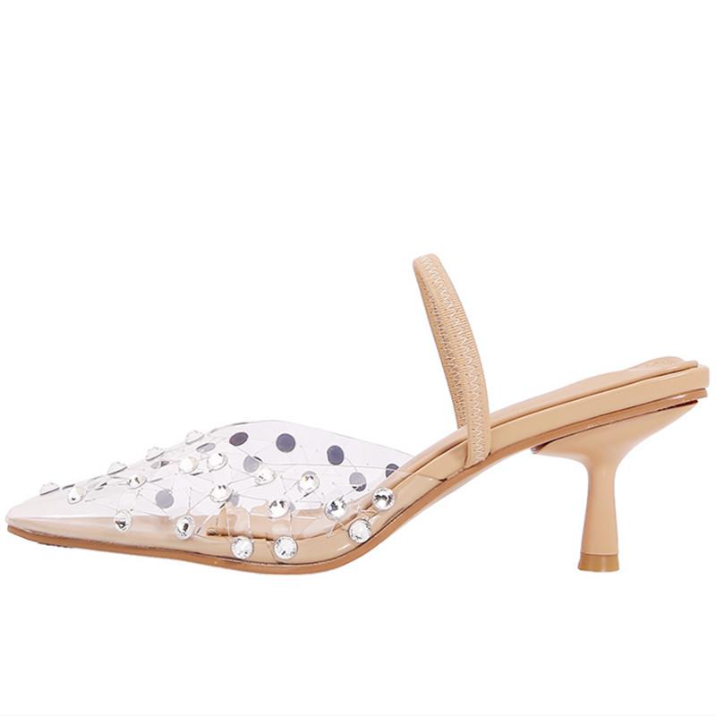 Fashion Luxury Rhinestone Mesh Transparent PVC Women Sandals Summer New Pointed Toe Thin High Heels Fashion Designer Banquet Dress Shoes