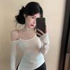 Celebrity Style Off-Shoulder Slit T-Shirt: Sexy, Stylish Spring/Autumn Women's Top