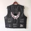European and American classic vest, leather vest, cycling vest, silver-gray embroidered badge, locomotive leather vest men's