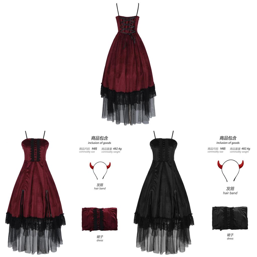 Gothic Vampire Queen Costume For Halloween Party With Polyester Fabric For Adults