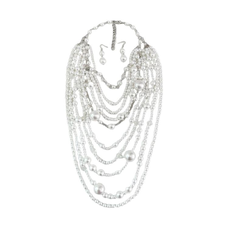 Modern Long Pearls Necklace and Earrings Set With Intricate Beadwork Designs for Special Occasions and Daily Outfits