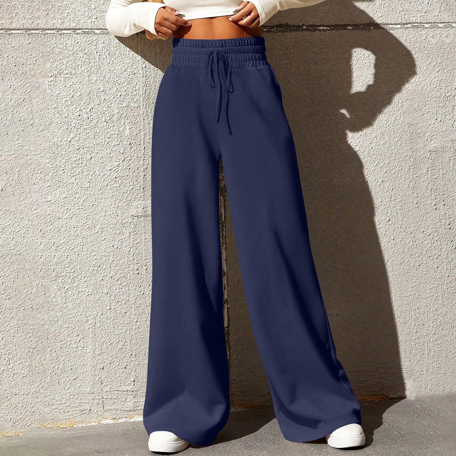 

Женские широкие спортивные штаны, повседневные свободные однотонные брюки, удобные джоггеры, мешковатые спортивные штаны с карманами S тёмно-синий