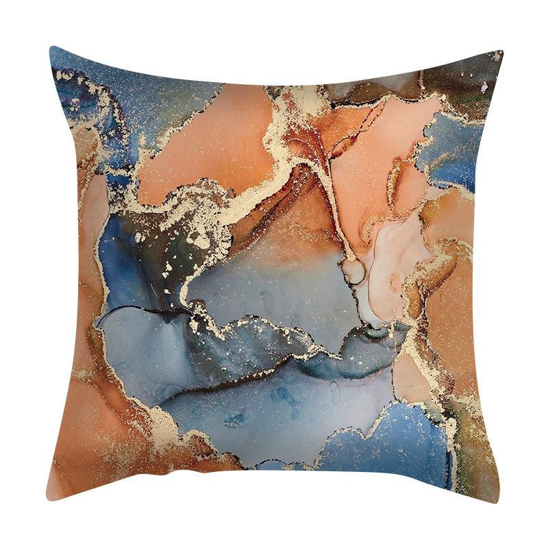 1Pc Luxury Abstract Marble Cushion Cover Peach Skin 2D Flat Print Blue Gold Pillow Case for Sofa Living Room Bedroom Home Decor