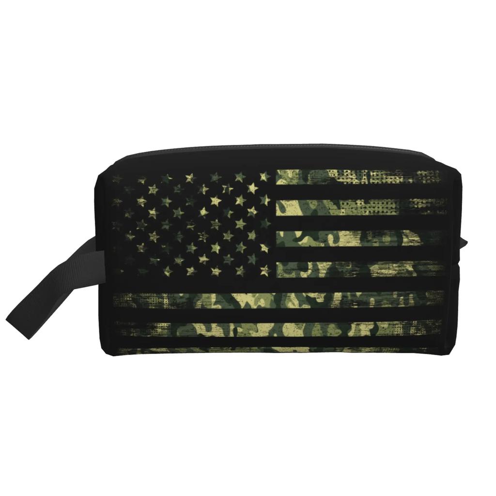 Camouflage American Flag Storage Bag USA Flag Patriotic Stripe Star Portable Cosmetic Cases Large Capacity Makeup Bags
