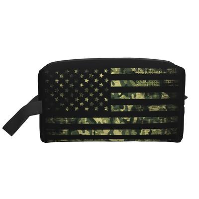 Camouflage American Flag Storage Bag USA Flag Patriotic Stripe Star Portable Cosmetic Cases Large Capacity Makeup Bags