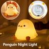 Silicone Penguin Night Light Cute Animal Nightlight Touch Bedside Sleep Lamp Timing Function USB Rechargeable Gifts