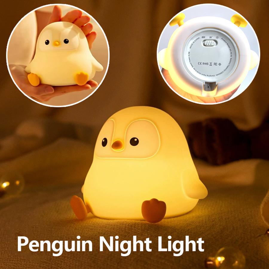 Silicone Penguin Night Light Cute Animal Nightlight Touch Bedside Sleep Lamp Timing Function USB Rechargeable Gifts