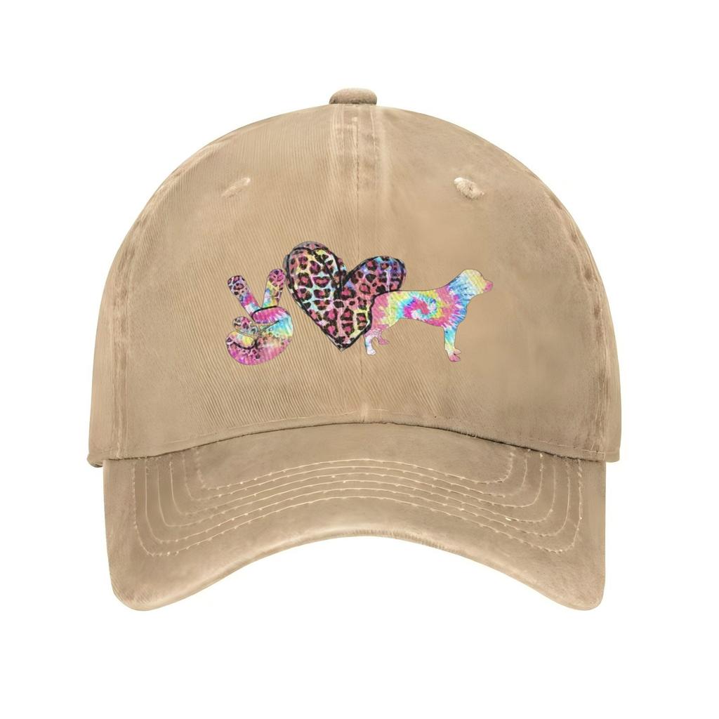 Peace Love Dog Silhouette Tie Dye Leopard Print Baseball Cap Unisex Casual Adjustable Cotton Hat