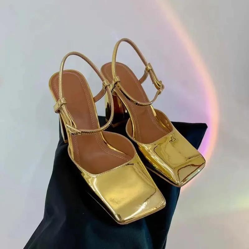 Fashion New Satin Mary Jane Fashion Sandals European American Women's Summer Square Head Thick Heel Shopping Commuting Style High Heels