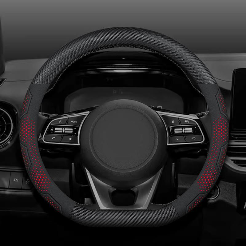 Carbon Fiber Suede Car Steering Wheel Cover Anti-slip Breathable Car Steering Wheel Cover Universal 15 Inch (Approx. 38cm)