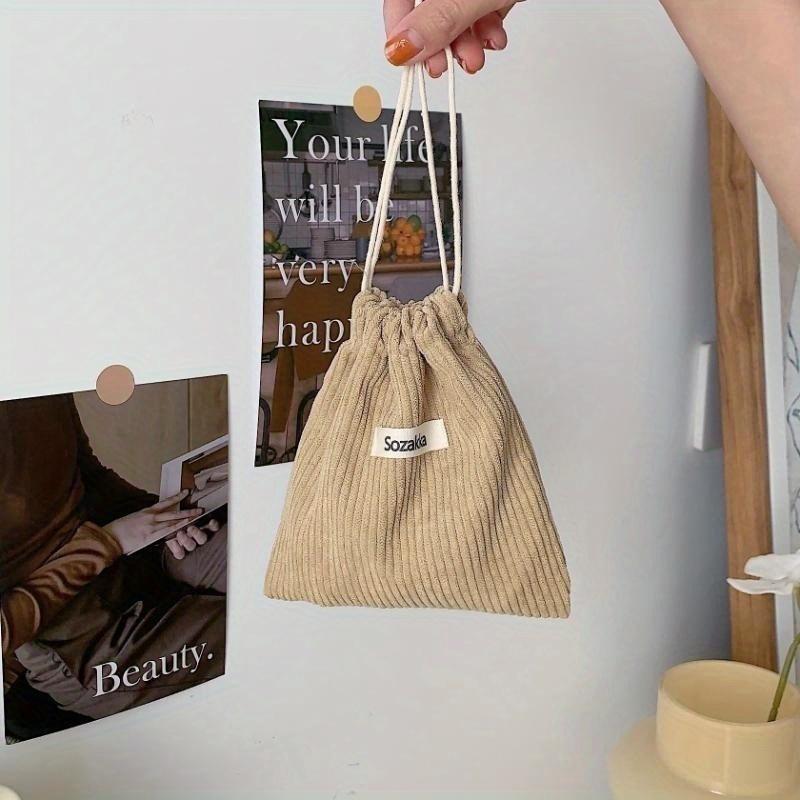 Solid Color Corduroy Storage Bag with Drawstring Drawstring Mouth Makeup Bag for Women Portable and Portable with Large Capacity