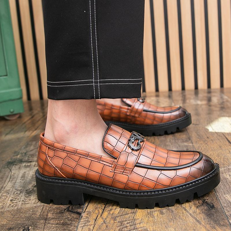 Men Leather Casual Dress Shoes Platform Loafers Slip-on High Quality Thick Bottom Height Increasing Shoes Oxfords Wedding Shoes
