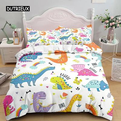 Cartoon Dinosaurier Bettbezug 3D Kawaii Tier Jungen Bettwäsche-Set für Kinder Mädchen Weicher Mikrofaser Bettdeckenbezug mit Reißverschluss