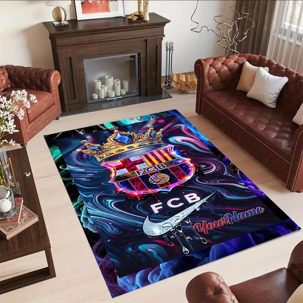 Fc Barcelona Customized Name Area Rug Design for Dormitory Entryway Outdoor Foyer Anti-slip Rug Office Home Decor Perfect Birthday/Christmas Gift Idea