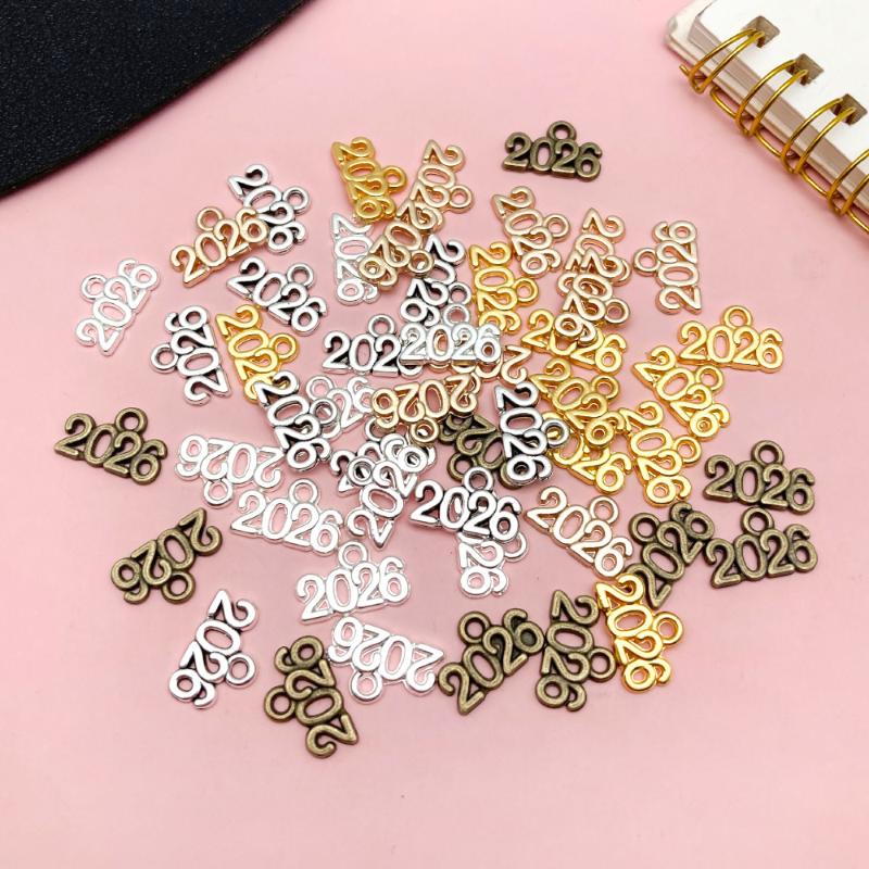 50Pcs Vintage Alloy 9*14Mm Number Charms 2026 2027 Year Pendants Diy Earring Bracelet Necklace Jewelry Making Crafts Accessories