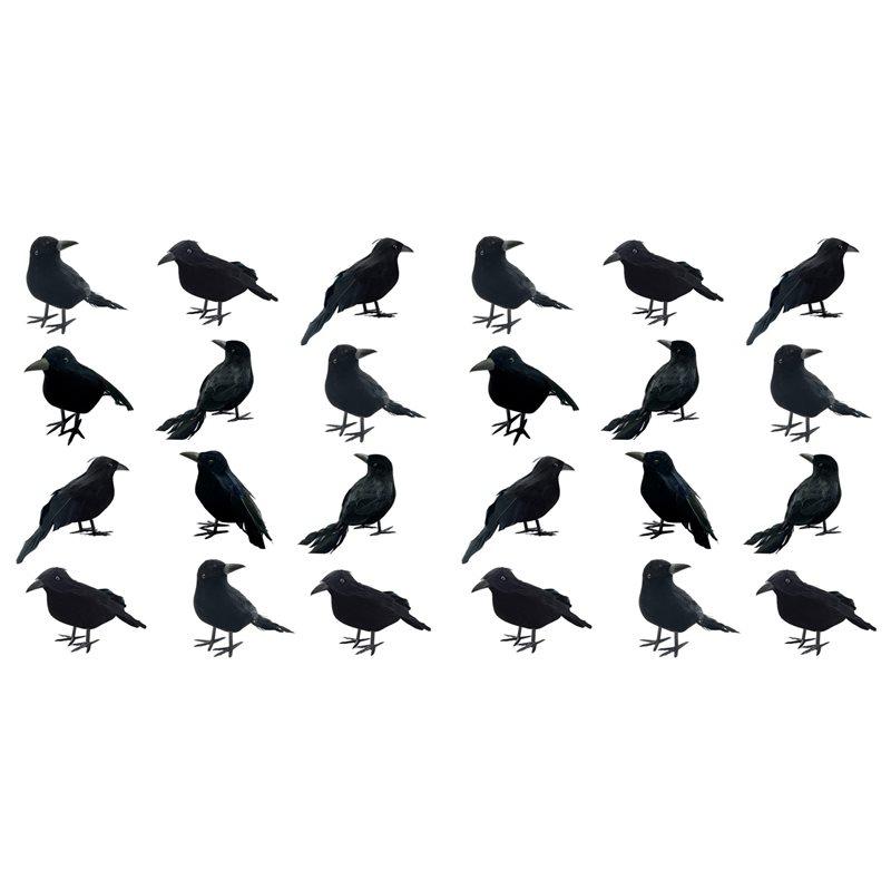 

ABUL-24Pcs Halloween Black Crows Feathered Crows Realistic Looking Handmade Feathered Crow , 3 Styles чорний