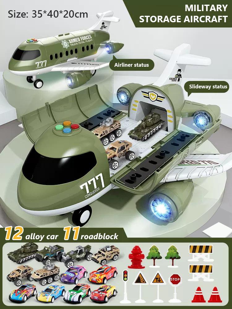 Large Airplane Model With Lightds Inertia Police Car Kids Storage Passenger Airplane Boy Simulation Plane Multifunctional Toys