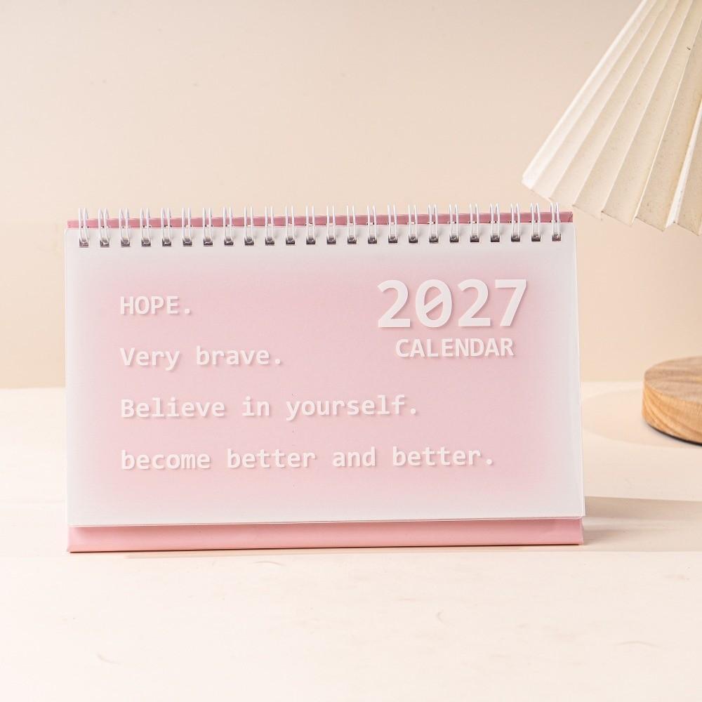 Metal Coil Standing Flip Calendar Waterproof Spiral Desk Calendar Monthly Planner Home Study розовый