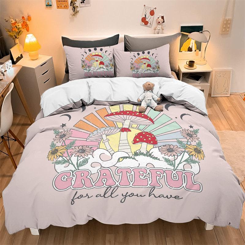 Watercolor Mushroom Duvet Cover Set Wild Forest Various Mushroom Bedding Set Fantastic Landscape Comforter Cover For Kids Adults