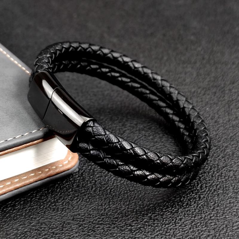 Mingao MF Double Leather Braided Stainless Steel Men's & Women Bracelets With Black/Brown Charm Magnet Clasp Custom Accessors
