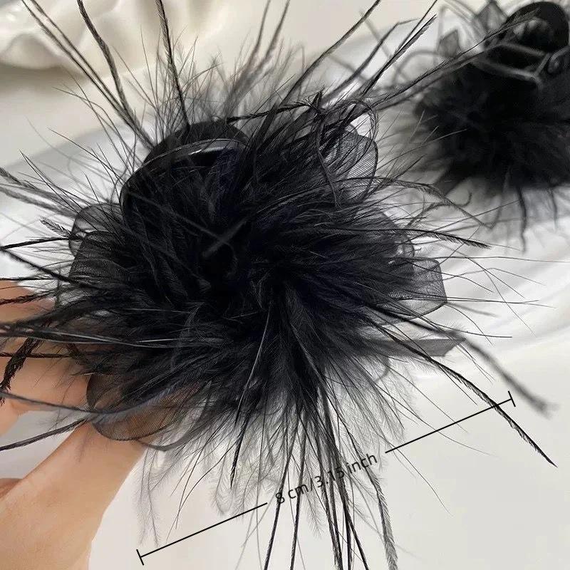 Elegant Feather Large Hair Claw For Women Girls  Hair Clips Versatile Shark Clip Exquisite Hair Accessories Gifts