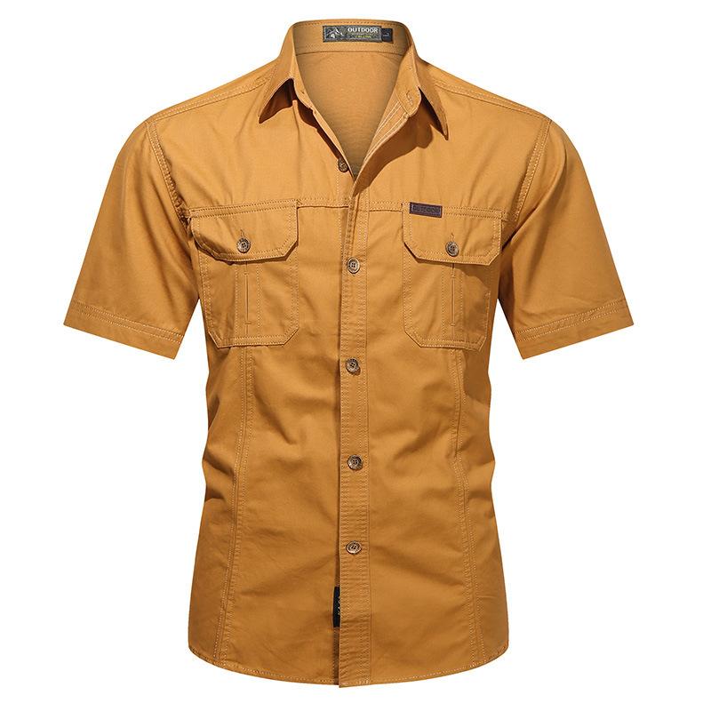 Men's new summer thin short-sleeved shirt jacket men's solid color casual pure cotton outdoor tooling shirt top