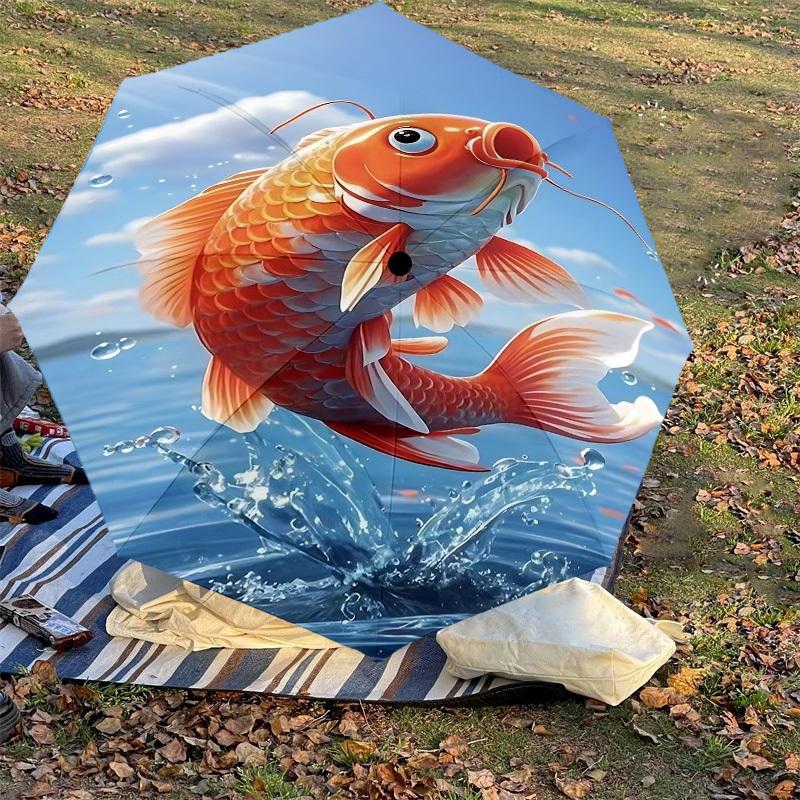 1PC Koi fish Automatic Open/Close Umbrella with Windproof, 8-Rib Sturdy Canopy, Durable Ribs, Fashionable Design, Outdoor Accessory, Fun Prin, Holiday