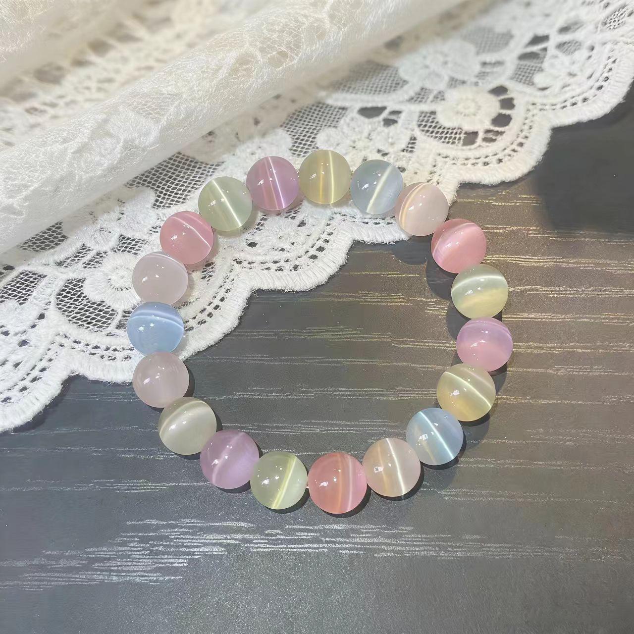 Sedmibarevný náramek z korálků kočičí oko: Elegantní univerzální šperky pro ženy gray