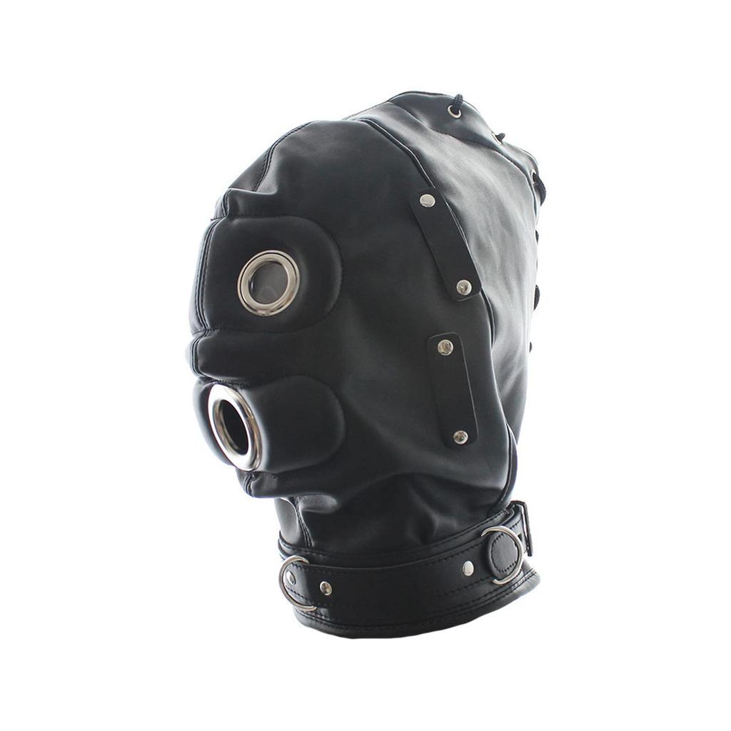 Sekusii SM Full Head Mask with Internal Gag for SM Eye Male and SM Halloween Adult Eyes and Mouth Open Restraints, Play, Covering, Female, Mask,